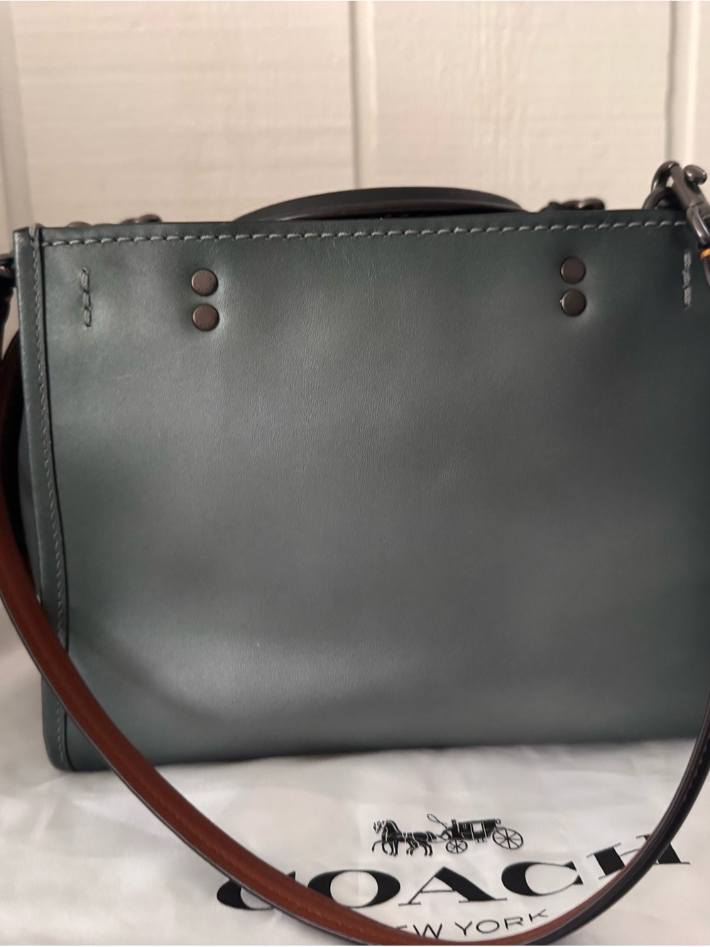 COACH x Keith Haring Gray Leather Satchel with Pink-Green Sequin Heart - Picture 2 of 9